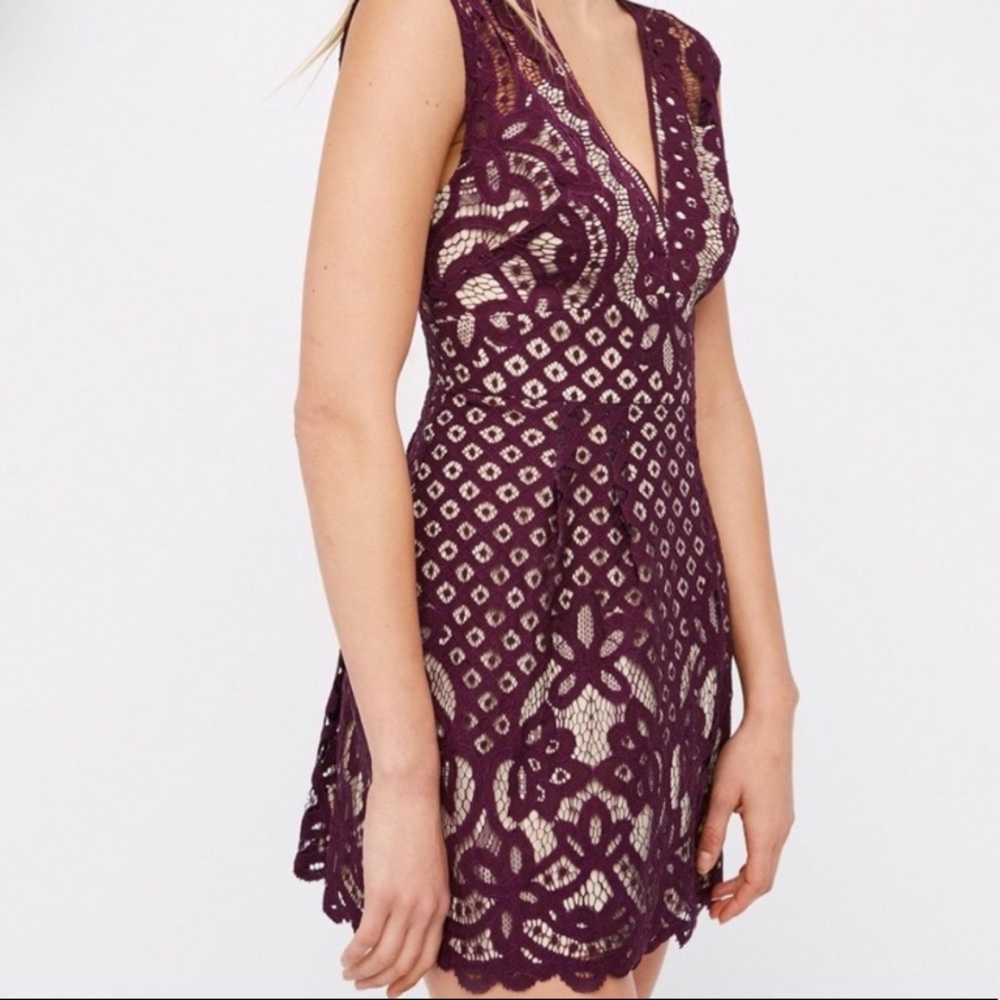 Free People Maroon Lace ‘One Million Lovers’ Mini Dress in Wine 0